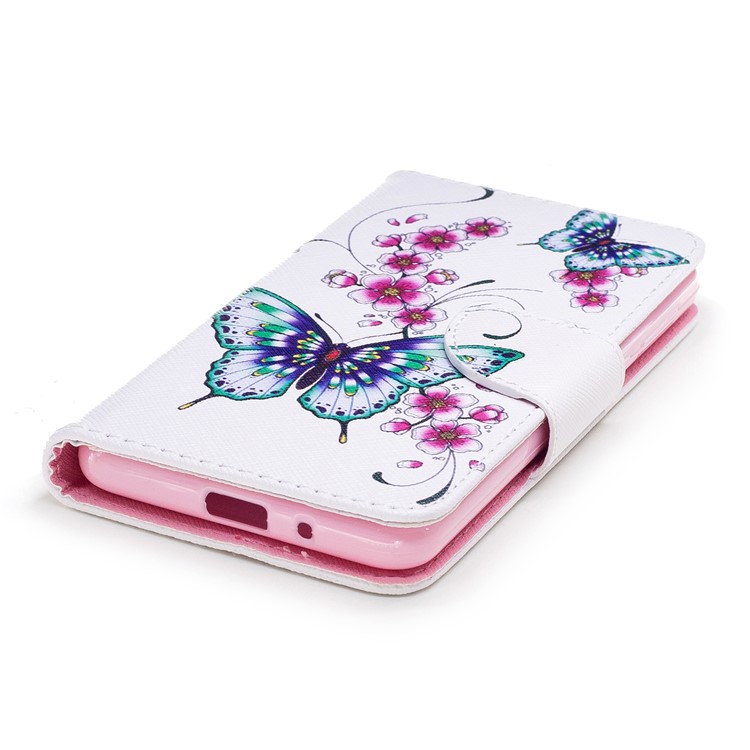 Pattern Printing PU Leather Wallet Stand Cell Phone Case for Nokia 2 - Green and Purple Butterfies-6