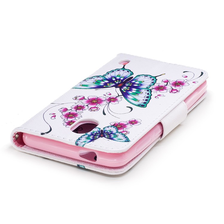 Pattern Printing PU Leather Wallet Stand Cell Phone Case for Nokia 2 - Green and Purple Butterfies-7