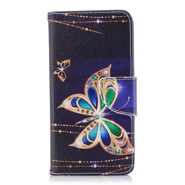 Pattern Printing PU Leather Wallet Stand Cell Phone Casing Cover for Nokia 2 - Butterflies with Diamond-2
