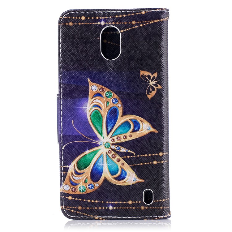 Pattern Printing PU Leather Wallet Stand Cell Phone Casing Cover for Nokia 2 - Butterflies with Diamond-3