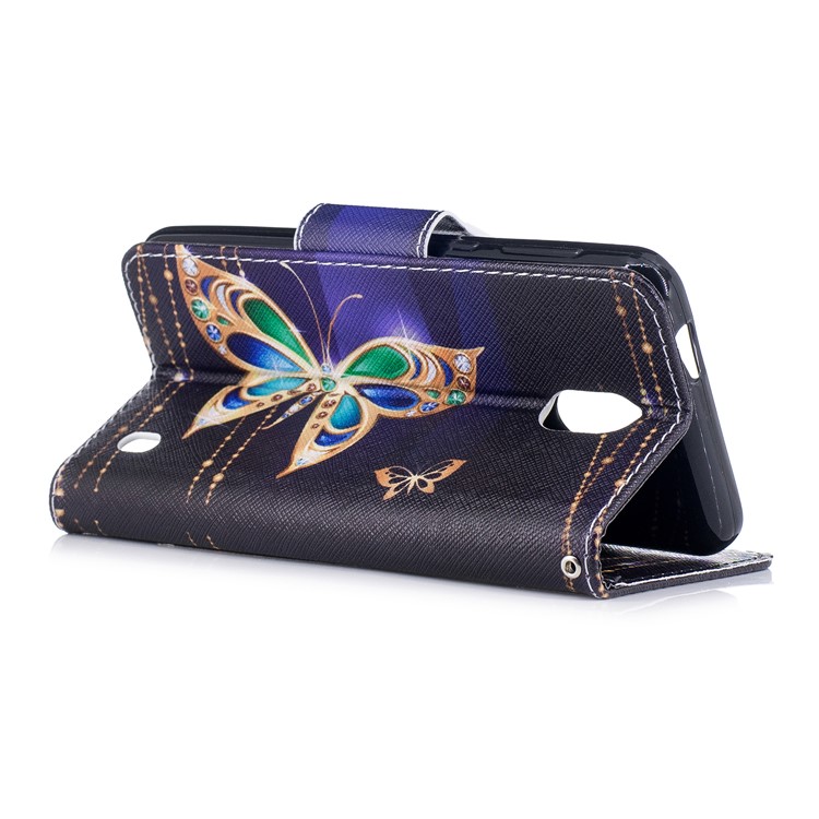 Pattern Printing PU Leather Wallet Stand Cell Phone Casing Cover for Nokia 2 - Butterflies with Diamond-4