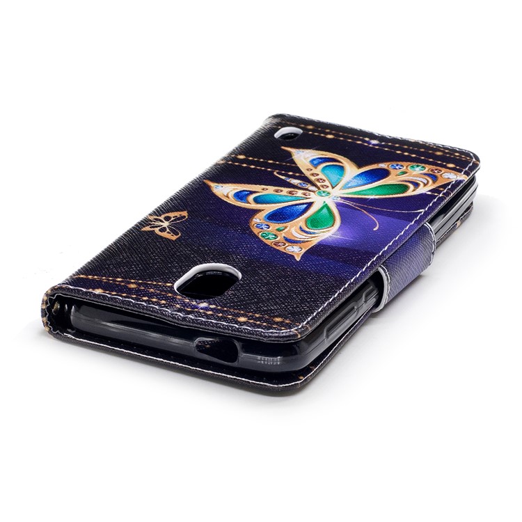 Pattern Printing PU Leather Wallet Stand Cell Phone Casing Cover for Nokia 2 - Butterflies with Diamond-7