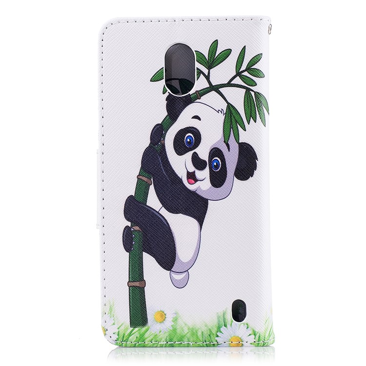 Pattern Printing PU Leather Wallet Stand Phone Cover for Nokia 2 - Panda On Bamboo-3