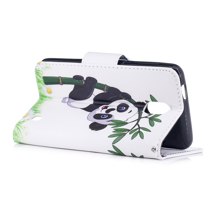 Pattern Printing PU Leather Wallet Stand Phone Cover for Nokia 2 - Panda On Bamboo-4