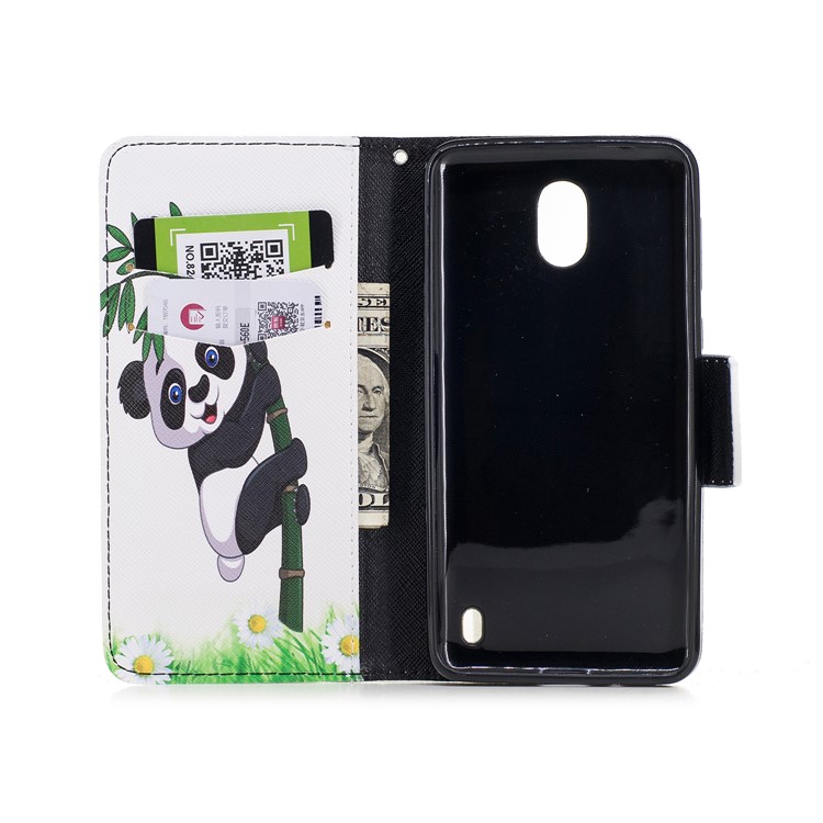 Pattern Printing PU Leather Wallet Stand Phone Cover for Nokia 2 - Panda On Bamboo-8