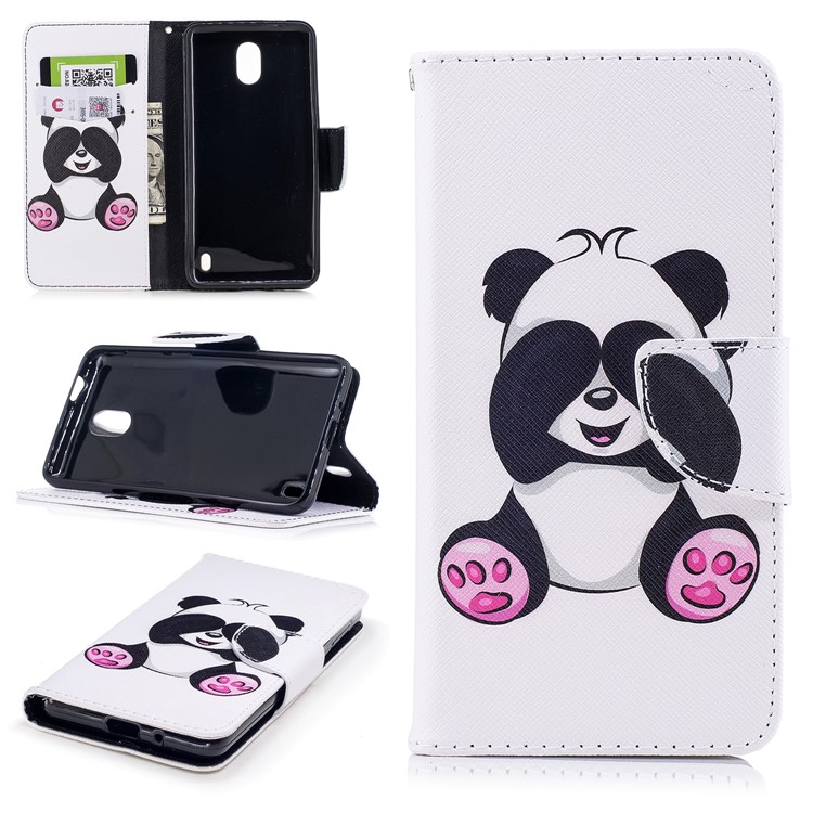 Pattern Printing PU Leather Wallet Stand Phone Case for Nokia 2 - Cute Panda-1