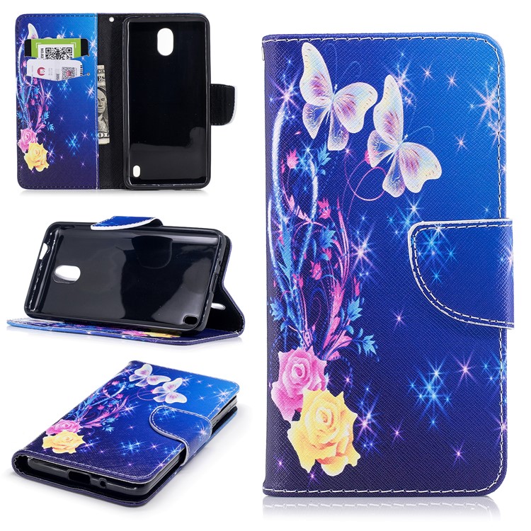 Pattern Printing PU Leather Wallet Stand Phone Shell for Nokia 2 - Crystal Butterflies-1