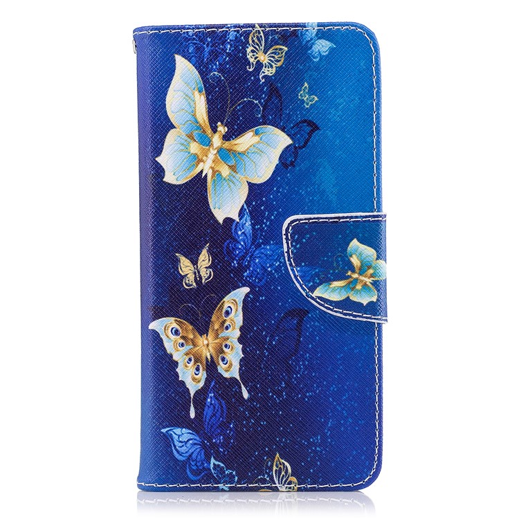 Pattern Printing PU Leather Wallet Stand Mobile Phone Case for Nokia 2 - Blue and Gold Butterflies-2