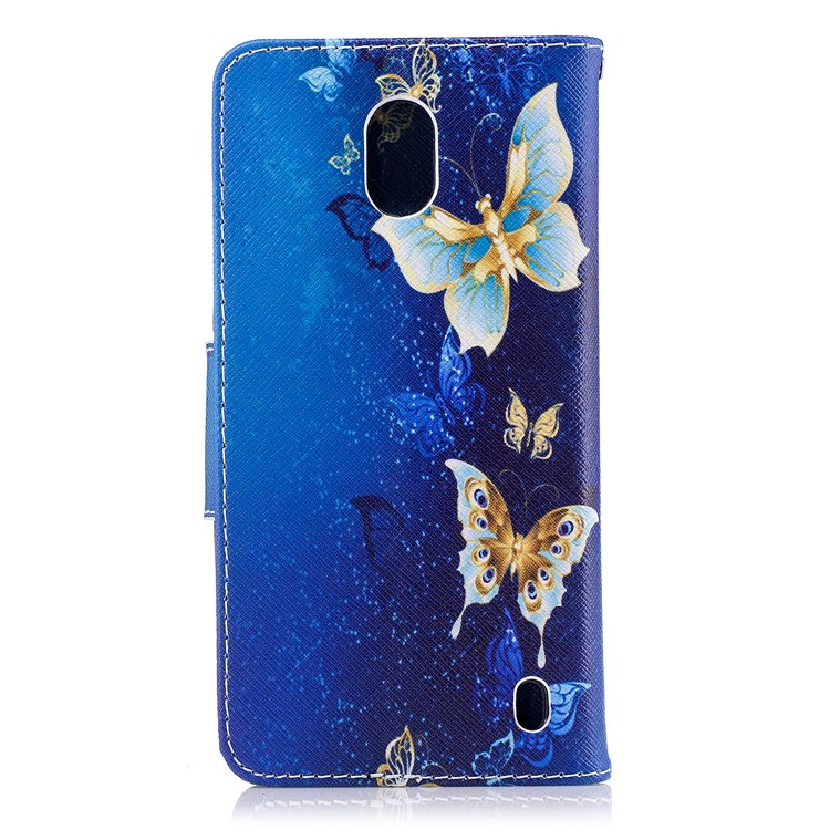 Pattern Printing PU Leather Wallet Stand Mobile Phone Case for Nokia 2 - Blue and Gold Butterflies-3