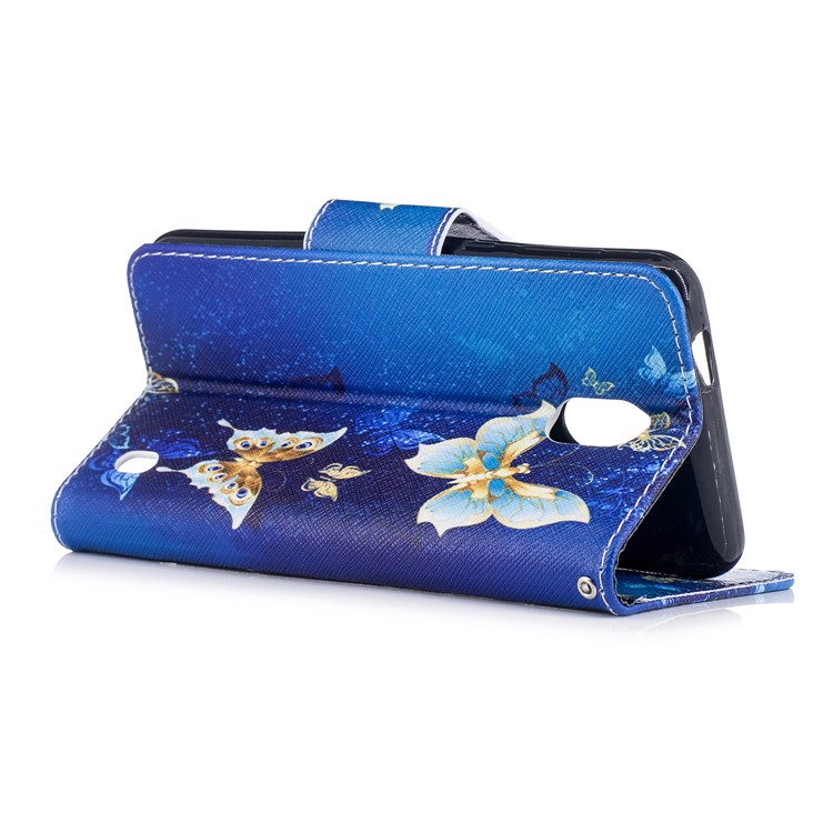 Pattern Printing PU Leather Wallet Stand Mobile Phone Case for Nokia 2 - Blue and Gold Butterflies-4