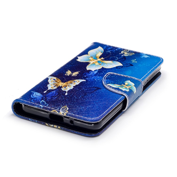 Pattern Printing PU Leather Wallet Stand Mobile Phone Case for Nokia 2 - Blue and Gold Butterflies-6