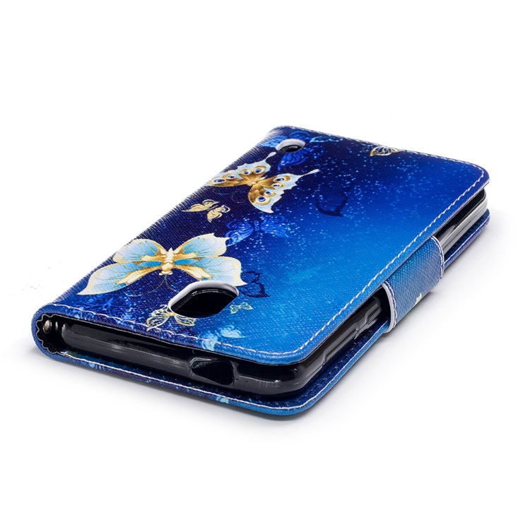 Pattern Printing PU Leather Wallet Stand Mobile Phone Case for Nokia 2 - Blue and Gold Butterflies-7