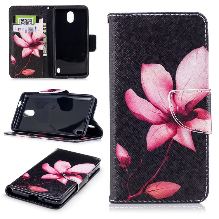 Pattern Printing PU Leather Wallet Stand Mobile Phone Cover for Nokia 2 - Flowers-1