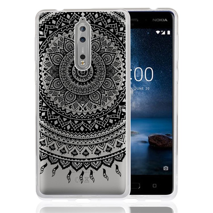 Mandala Pattern PC Back + TPU Frame Hybrid Back Case for Nokia 8 - Black-1