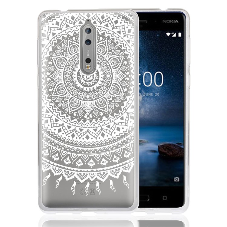 Mandala Pattern PC Back + TPU Frame Hybrid Mobile Phone Cover for Nokia 8 - White-1