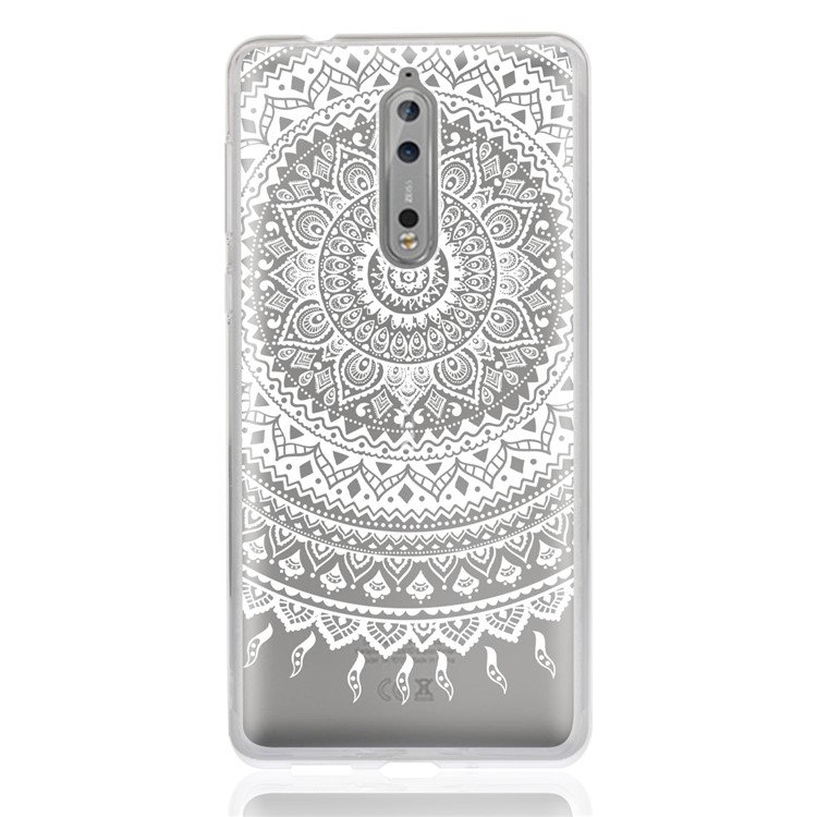 Mandala Pattern PC Back + TPU Frame Hybrid Mobile Phone Cover for Nokia 8 - White-2