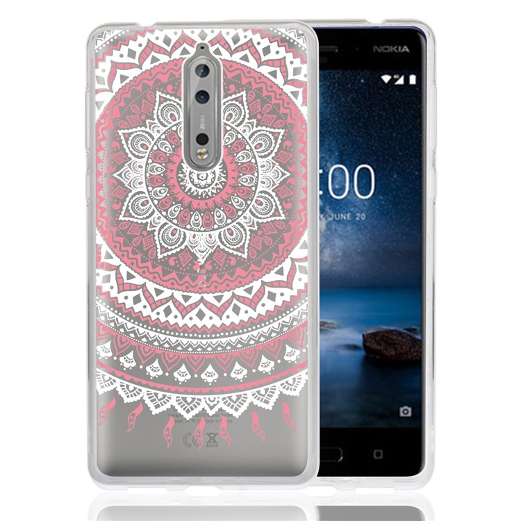 Mandala Pattern PC Back + TPU Frame Hybrid Cell Phone Cover for Nokia 8 - Pink-1