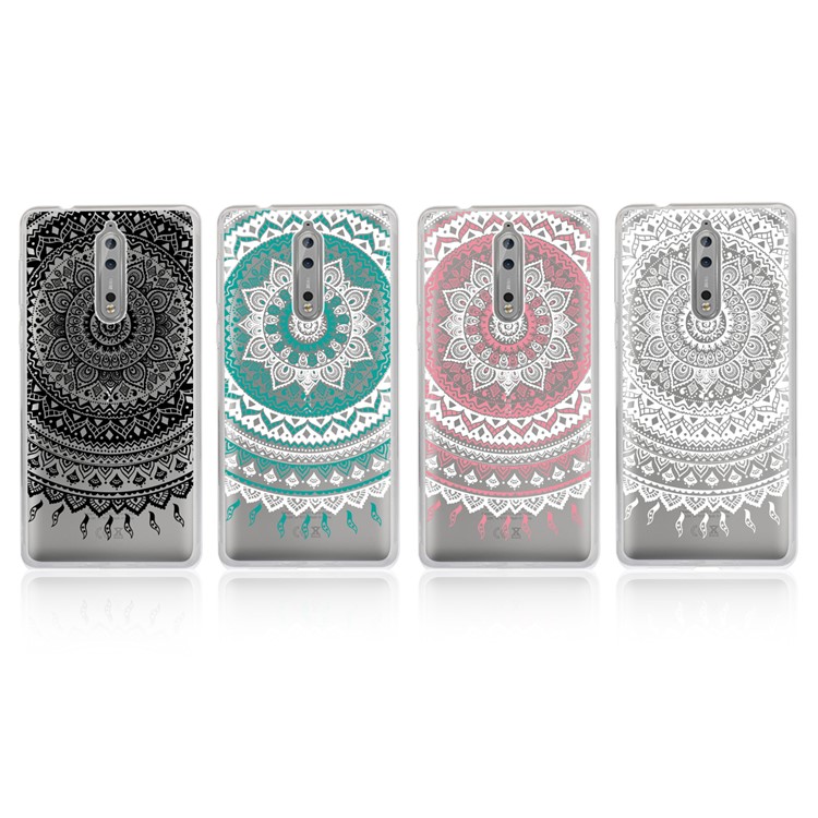 Mandala Pattern PC Back + TPU Frame Hybrid Cell Phone Cover for Nokia 8 - Pink-6