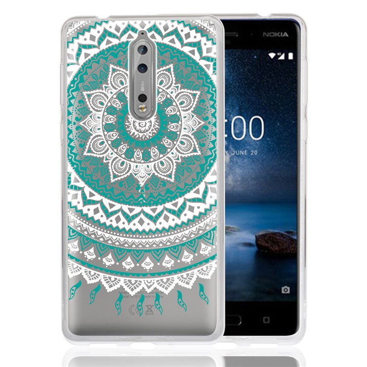 Mandala Pattern PC Back + TPU Frame Hybrid Mobile Phone Shell for Nokia 8 - Cyan-1