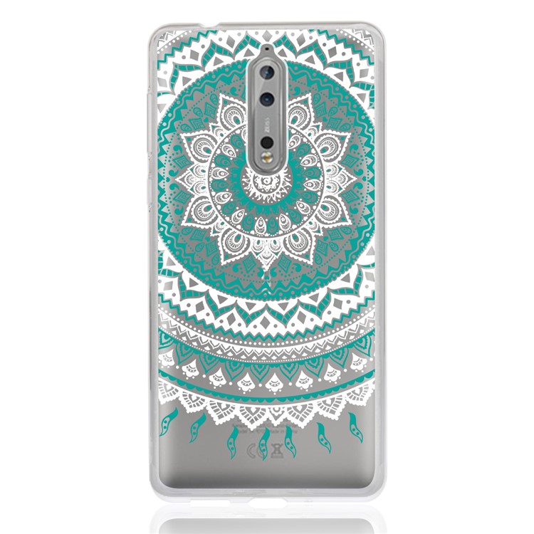 Mandala Pattern PC Back + TPU Frame Hybrid Mobile Phone Shell for Nokia 8 - Cyan-2