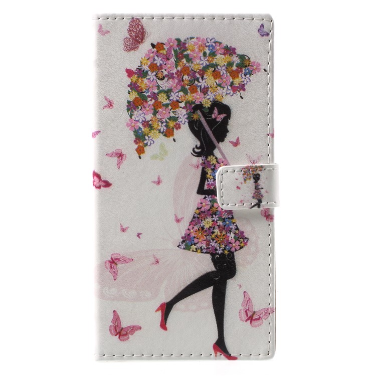 Pattern Printing PU Leather Wallet Phone Cover with Stand for Nokia 2 - Flowered Girl Holding Umbrella-1