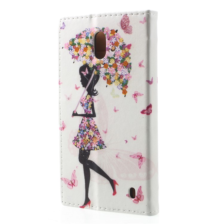 Pattern Printing PU Leather Wallet Phone Cover with Stand for Nokia 2 - Flowered Girl Holding Umbrella-2