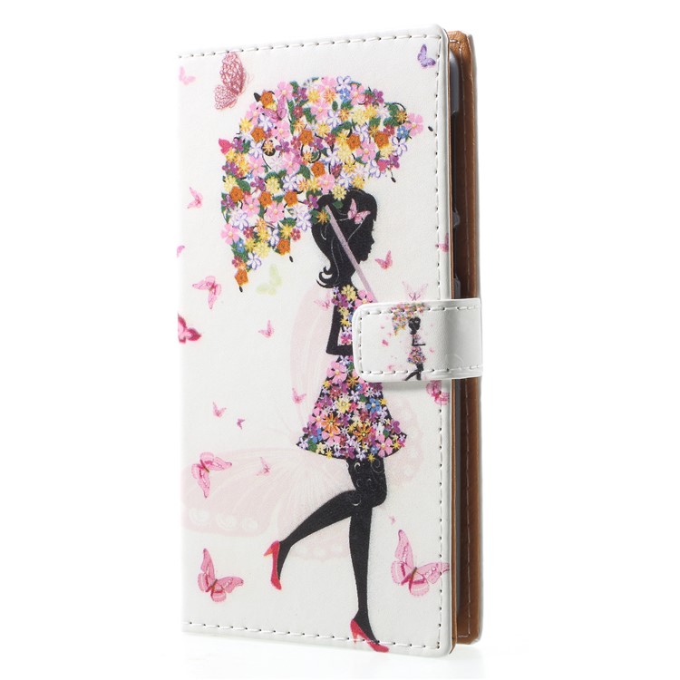 Pattern Printing PU Leather Wallet Phone Cover with Stand for Nokia 2 - Flowered Girl Holding Umbrella-3
