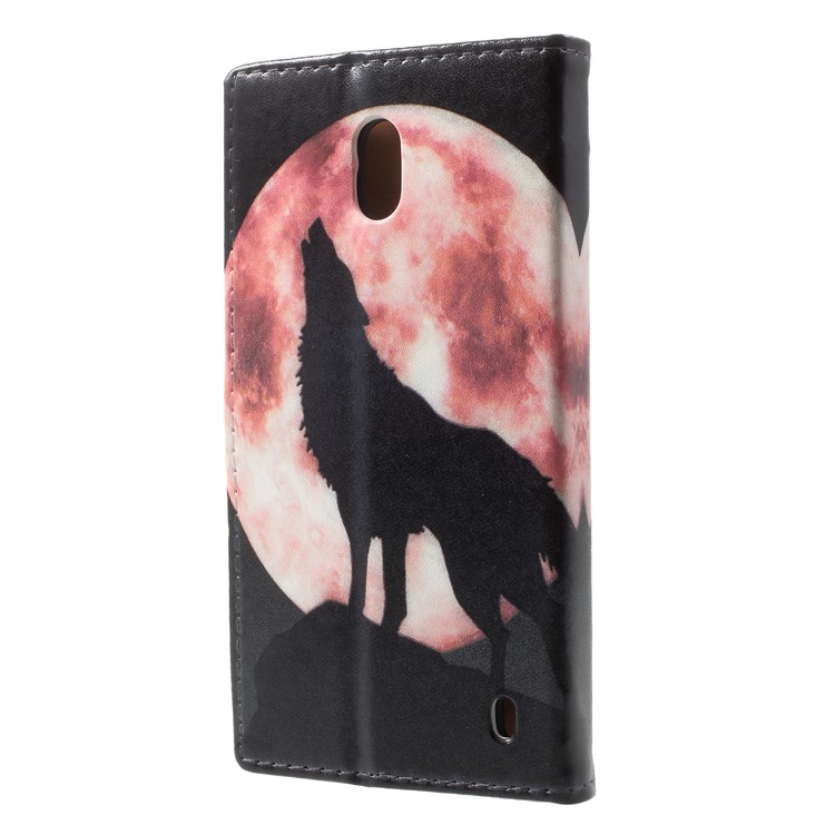 Pattern Printing PU Leather Protective Mobile Case for Nokia 2 - Wolf Howling at the Moon-2