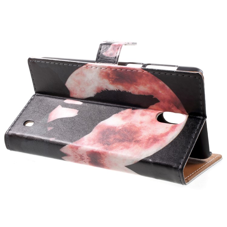 Pattern Printing PU Leather Protective Mobile Case for Nokia 2 - Wolf Howling at the Moon-4