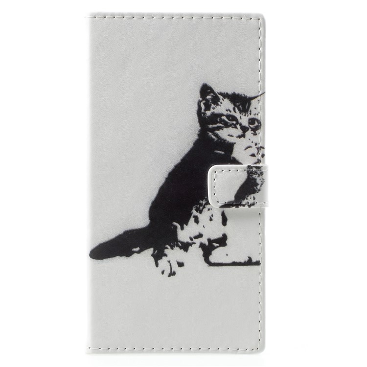 Pattern Printing Stand Wallet Leather Mobile Cover for Nokia 2 - Black and White Cat-1