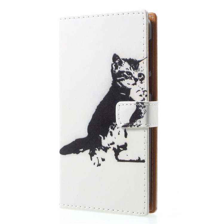 Pattern Printing Stand Wallet Leather Mobile Cover for Nokia 2 - Black and White Cat-3