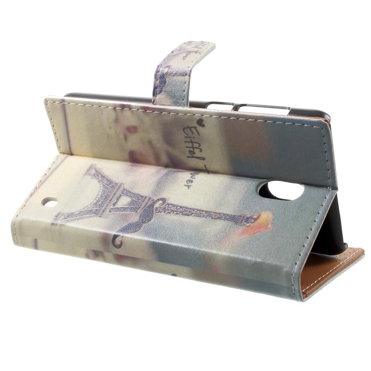 Pattern Printing PU Leather Flip Stand Cell Phone Cover for Nokia 2 - Eiffel Tower and Mustache-4