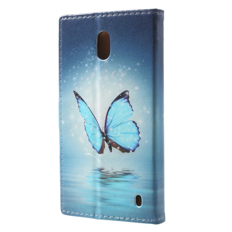 Pattern Printing PU Leather Magnetic Wallet Protection Case Shell for Nokia 2 - Blue Butterfly-2