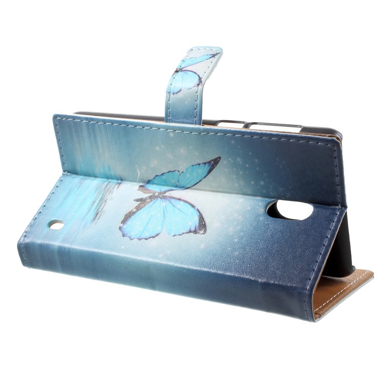 Pattern Printing PU Leather Magnetic Wallet Protection Case Shell for Nokia 2 - Blue Butterfly-4