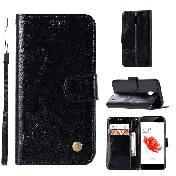 Premium Vintage PU Leather Wallet Protective Case for Nokia 2 - Black-1