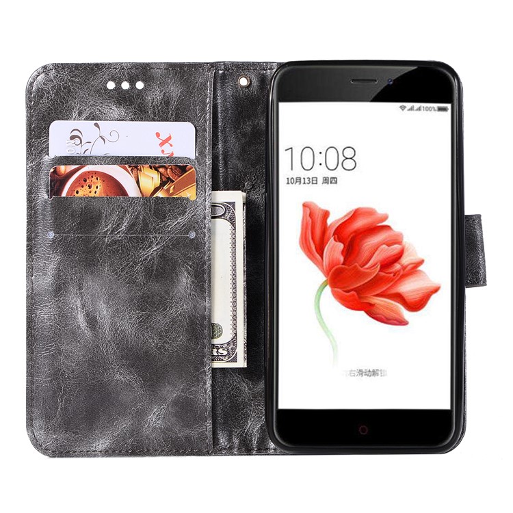 Premium Vintage PU Leather Wallet Protective Casing for Nokia 2 - Grey-4