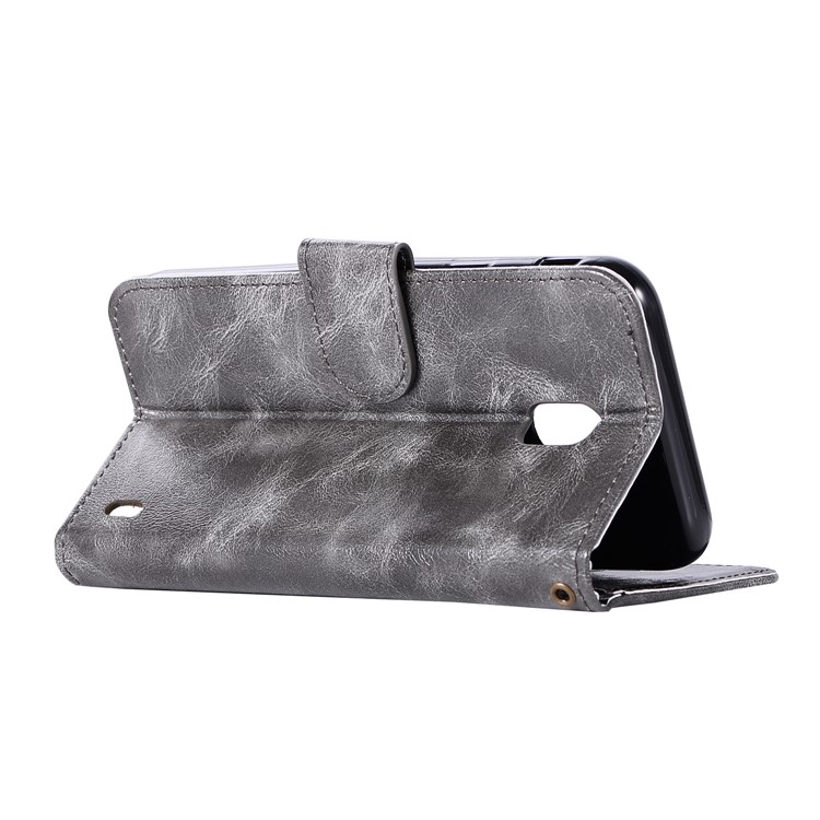 Premium Vintage PU Leather Wallet Protective Casing for Nokia 2 - Grey-6