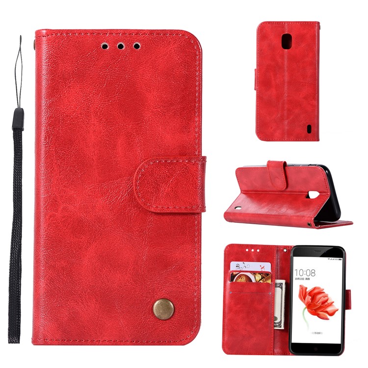 Premium Vintage PU Leather Wallet Protective Cover for Nokia 2 - Red-1