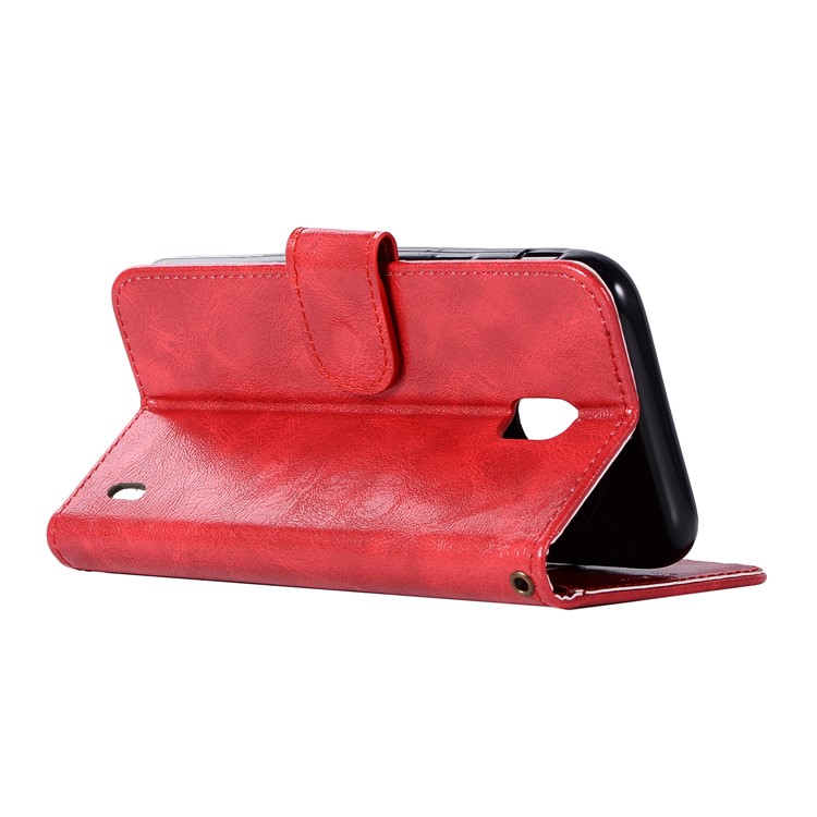 Premium Vintage PU Leather Wallet Protective Cover for Nokia 2 - Red-6