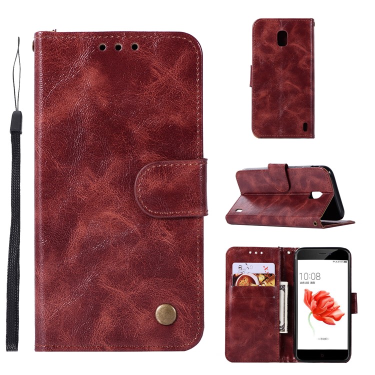 Premium Vintage PU Leather Wallet Protective Shell for Nokia 2 - Wine Red-1