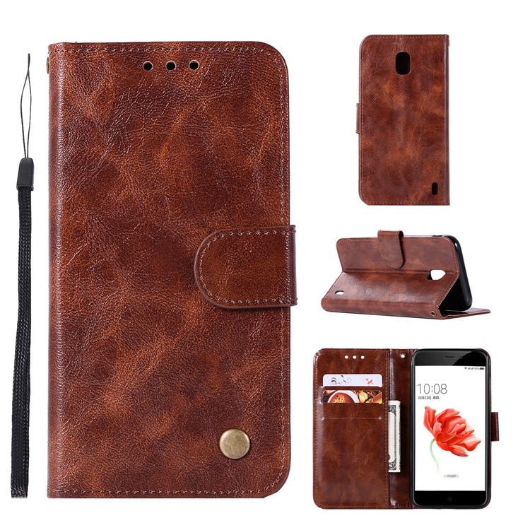Premium Vintage PU Leather Wallet Mobile Phone Case for Nokia 2 - Coffee-1