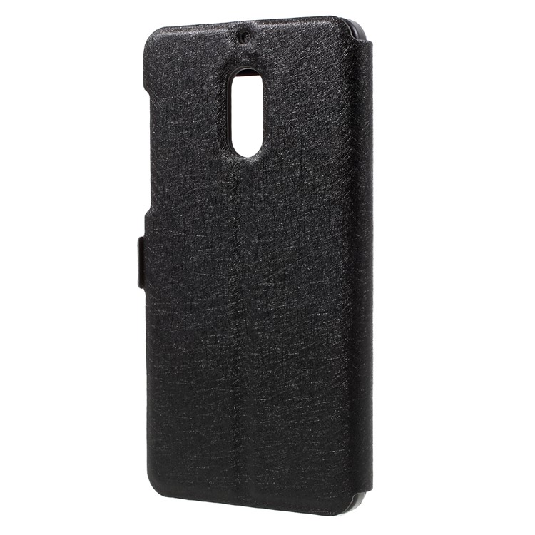For Nokia 6 Dual Window Leather Case with Stand Silk Texture - Black-2