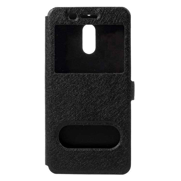 For Nokia 6 Dual Window Leather Case with Stand Silk Texture - Black-3