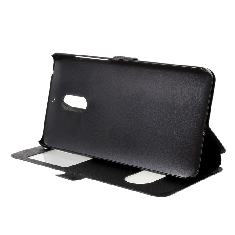 For Nokia 6 Dual Window Leather Case with Stand Silk Texture - Black-4