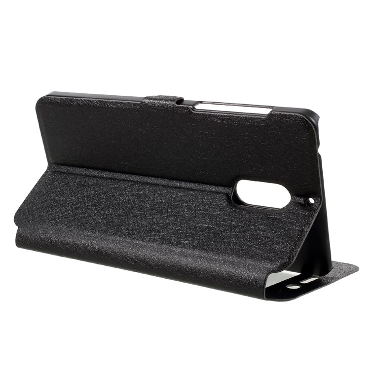 For Nokia 6 Dual Window Leather Case with Stand Silk Texture - Black-5