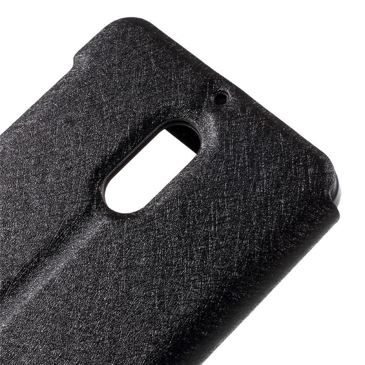 For Nokia 6 Dual Window Leather Case with Stand Silk Texture - Black-8
