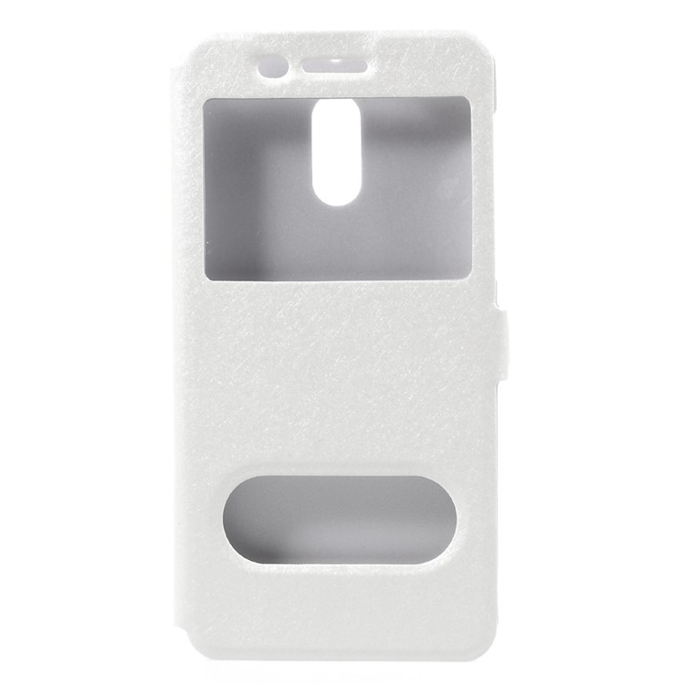 For Nokia 6 Silk Texture Dual View Window Leather Stand Cover - White-1