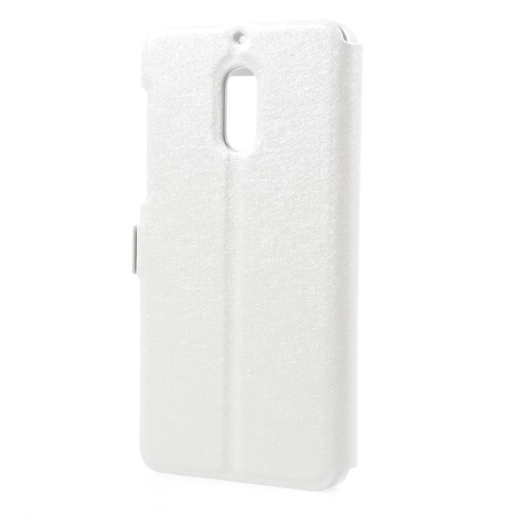 For Nokia 6 Silk Texture Dual View Window Leather Stand Cover - White-3