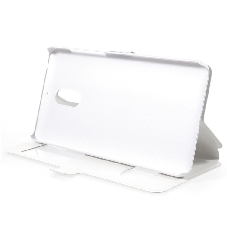 For Nokia 6 Silk Texture Dual View Window Leather Stand Cover - White-4
