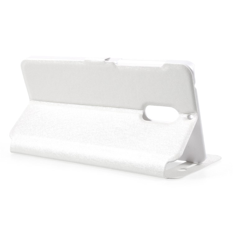 For Nokia 6 Silk Texture Dual View Window Leather Stand Cover - White-5